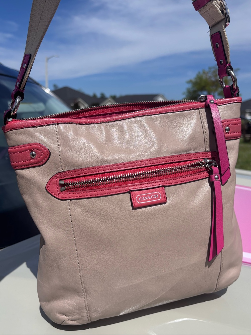 Coach Daisy Spectator Emma File Crossbody F23943 Leather hot pink and coral
